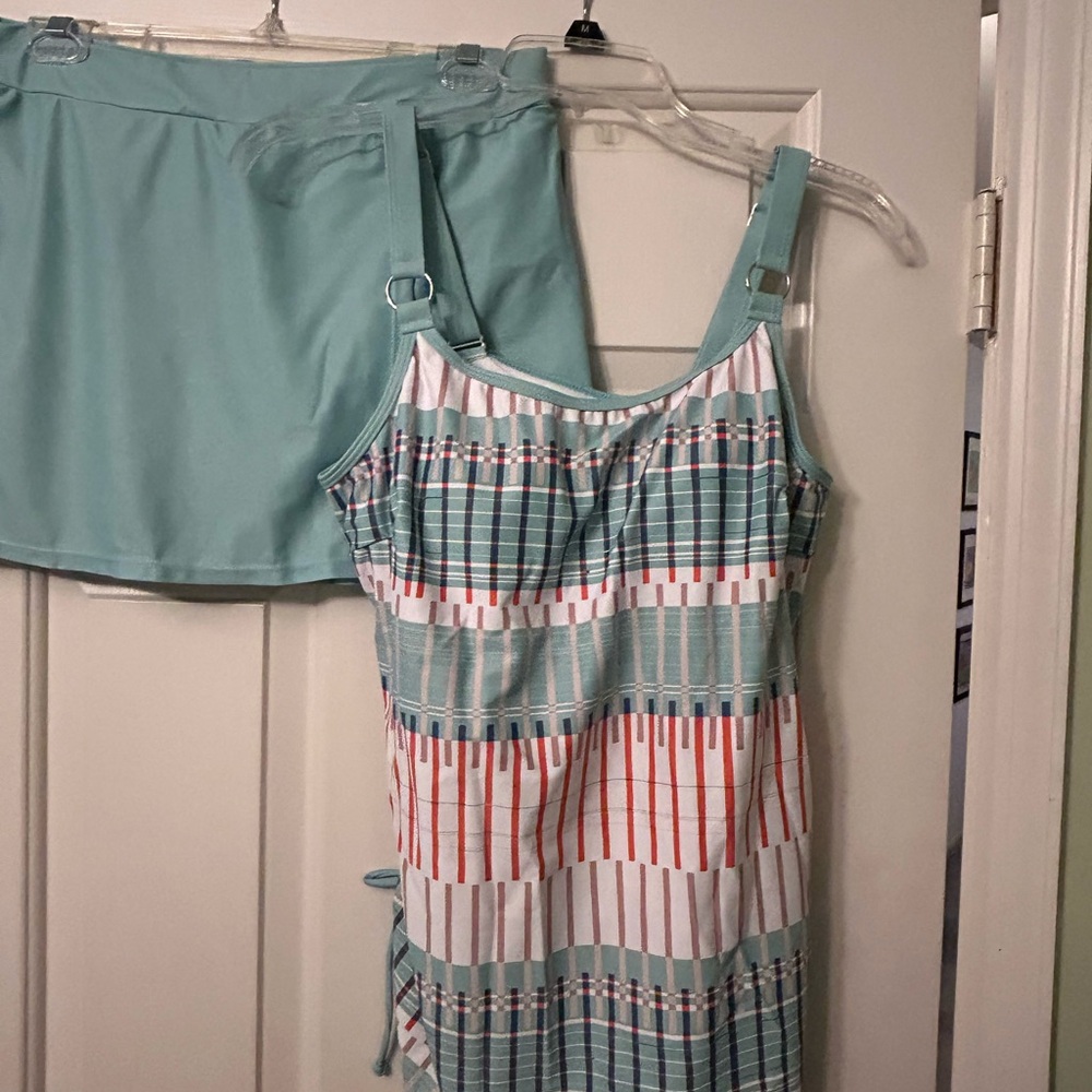 Women's Striped Tankini - Light green and White